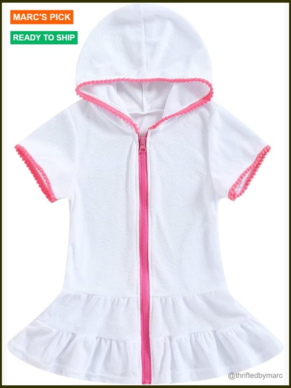 Toddler Girls Hooded Zip Front Swim Cover Up